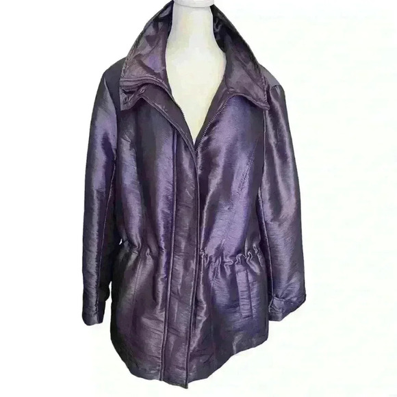 Coldwater Creek Lightweight Puffer Raincoat Size M (10-12) Metallic Purple Cozy - Picture 4 of 15